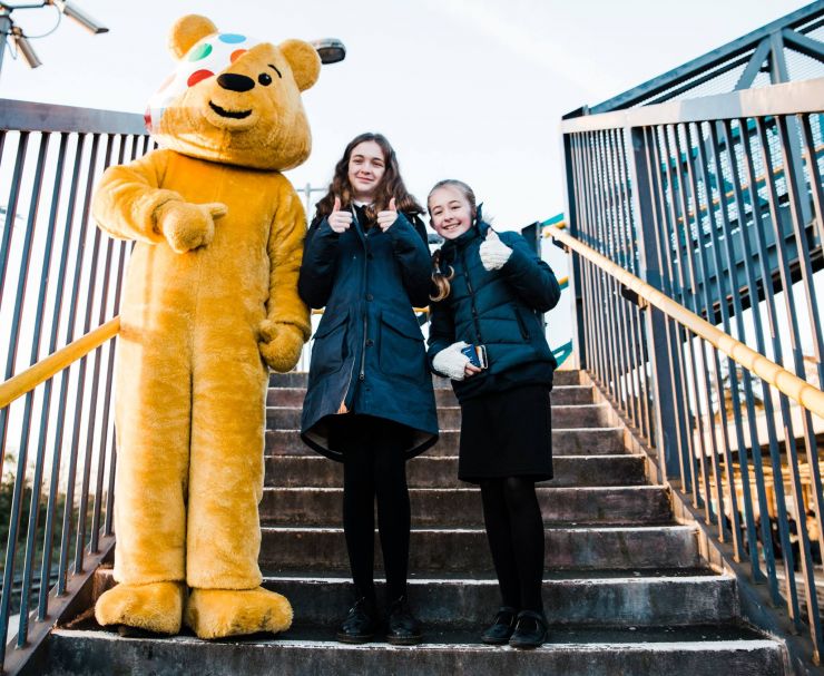 Pudsey Bear with kids.