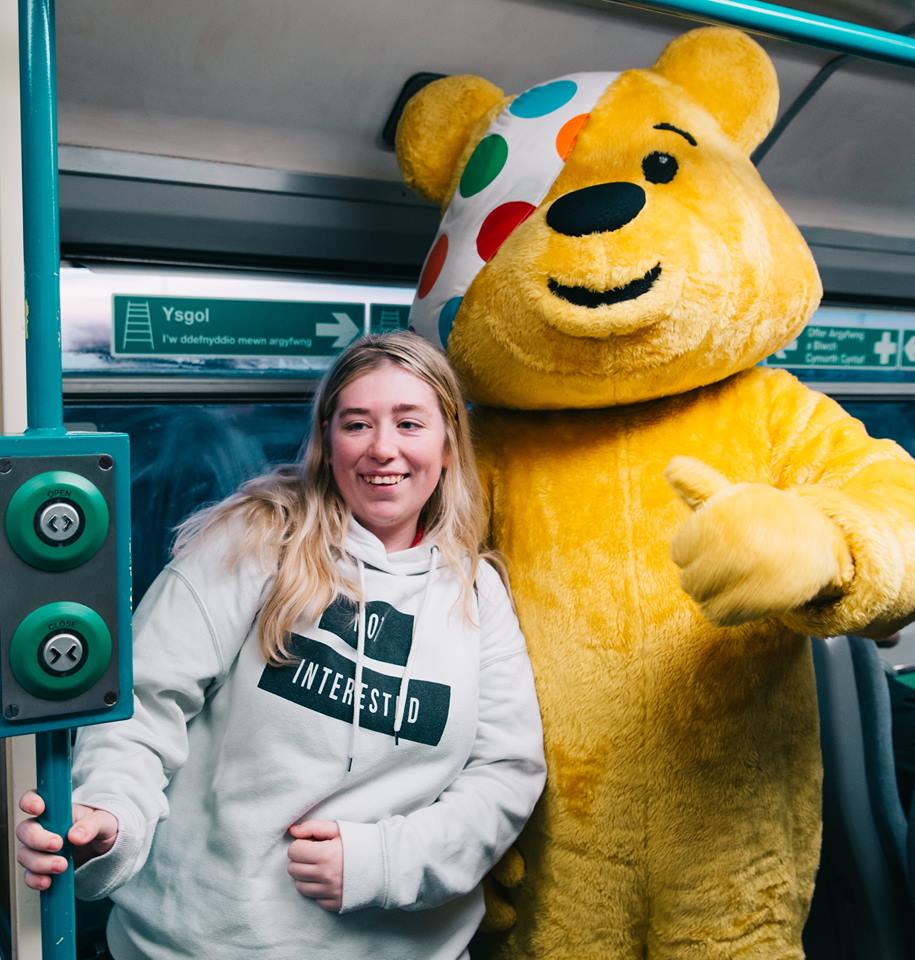 Pudsey Bear inside the metro.