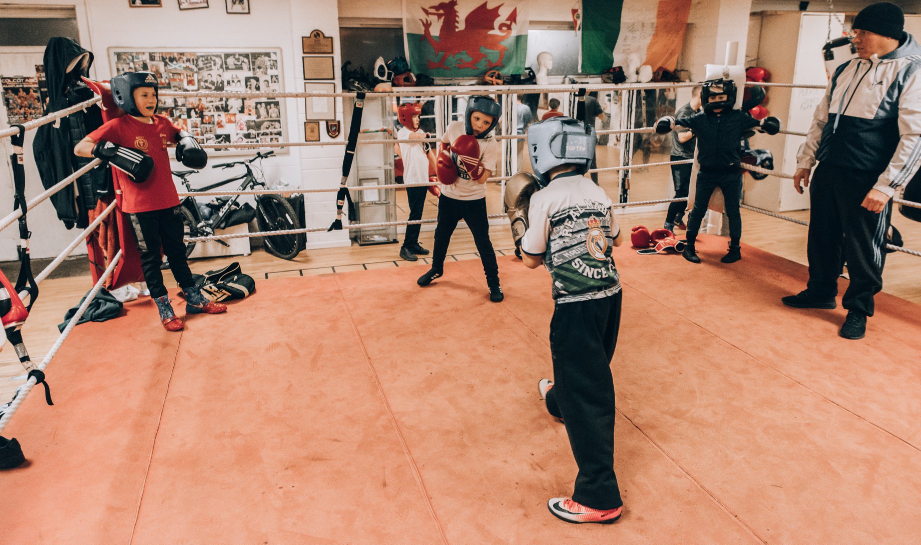 Kids training in ring.