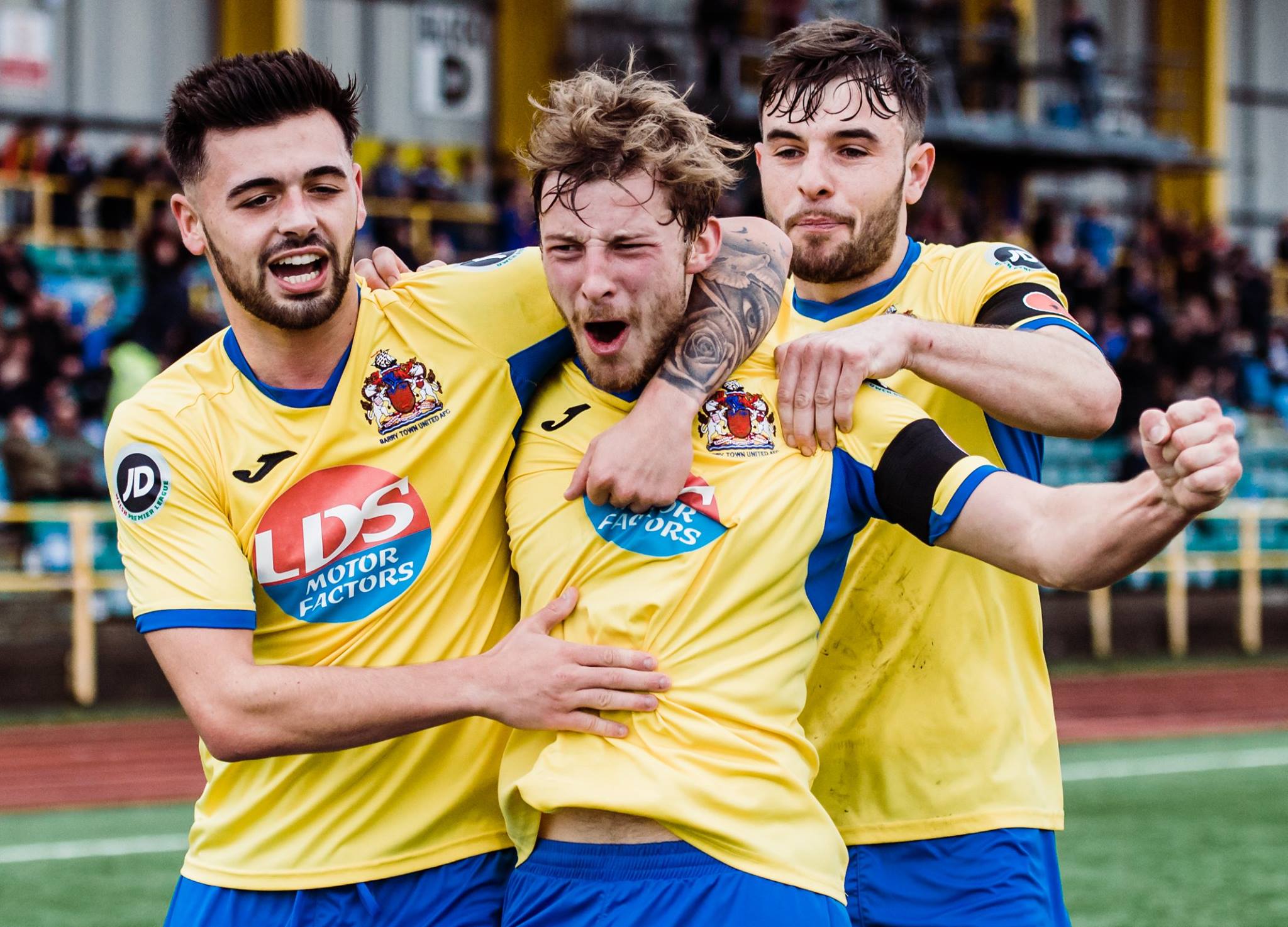 Barry Town United score a goal.